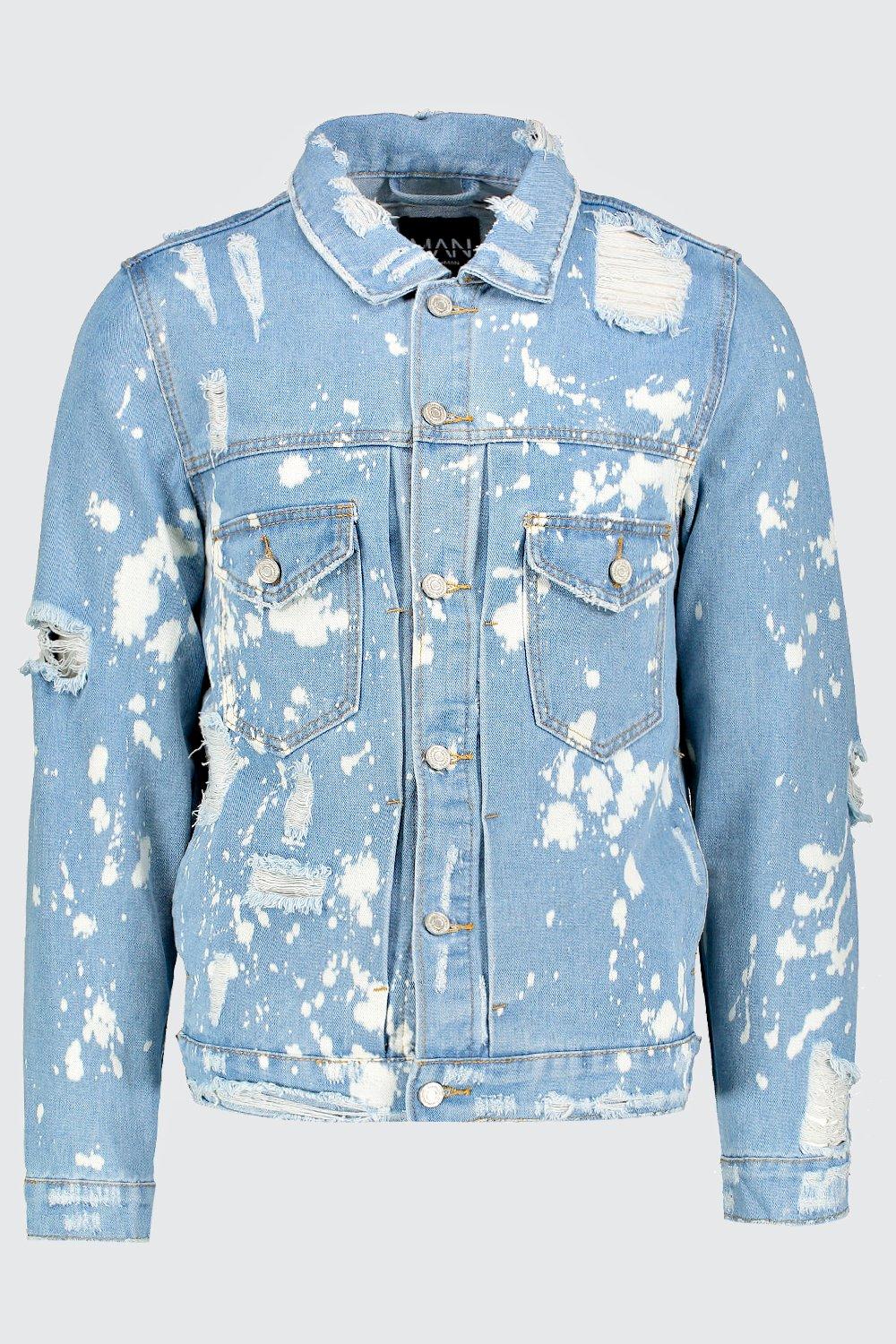 Ripped Denim Jacket With Bleach Effect